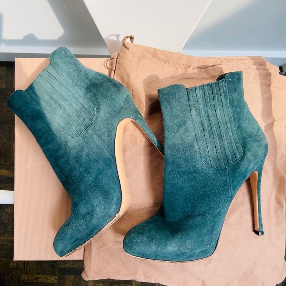 Gianvito Rossi Teal Suede Booties - Picture 3 of 7